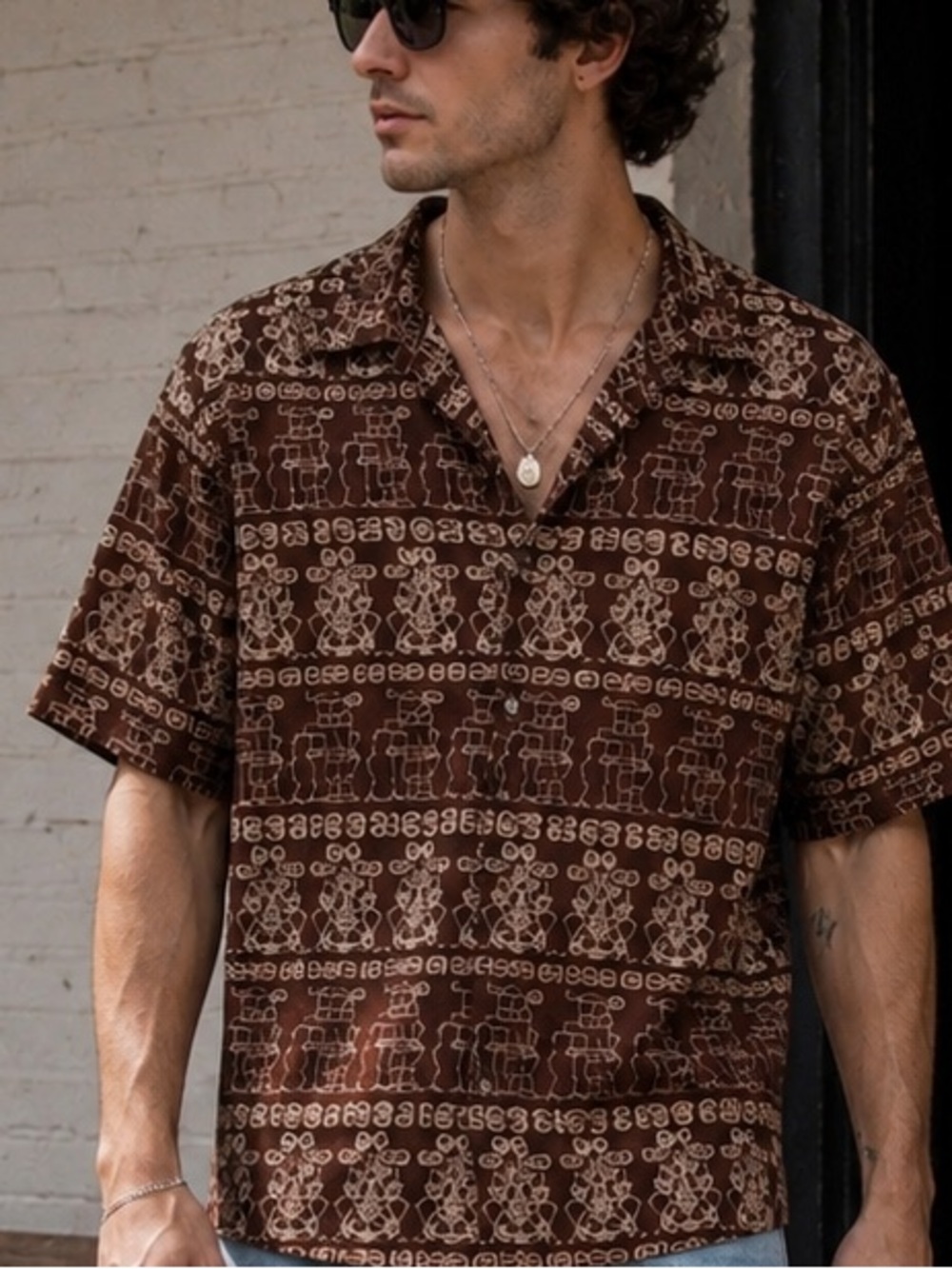 Solo Semore Brown Aztec Print Button Shirt Size Medium
